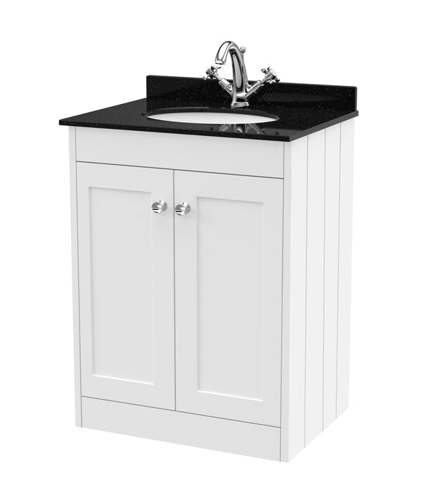 Old London Ashwick Satin White 600mm Floorstanding 2-Door Unit With Marble Top 1 Tap Hole
