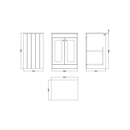 Old London Ashwick Satin White 600mm Floorstanding 2-Door Unit With Marble Top