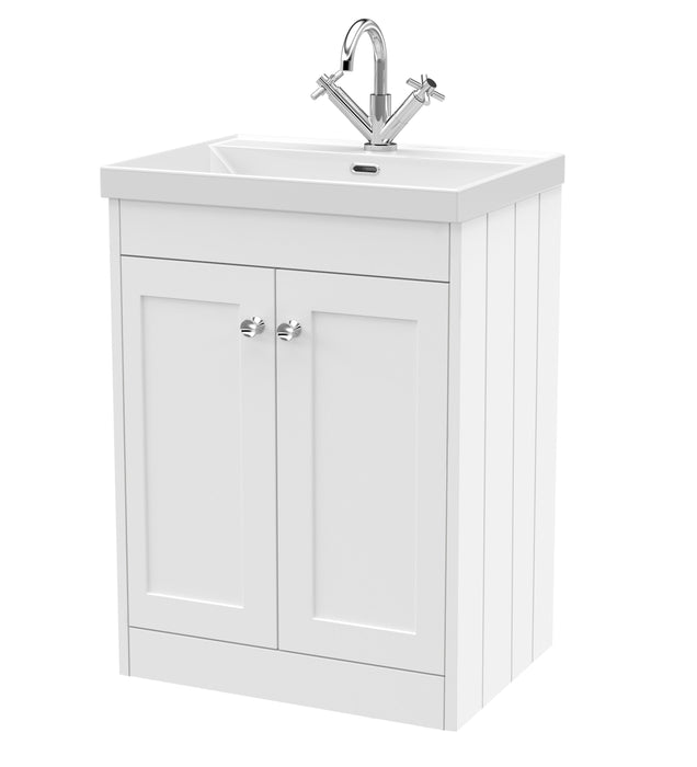 Old London Ashwick Satin White 600mm Floorstanding 2-Door Unit With Basin 1 Tap Hole