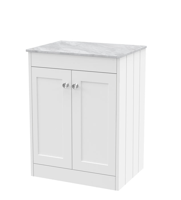 Old London Ashwick Satin White 600mm Floorstanding 2-Door Unit With Marble Top