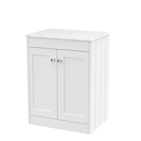 Old London Ashwick Satin White 600mm Floorstanding 2-Door Unit With Marble Top