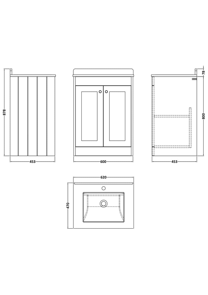 Old London Ashwick Satin White 600mm Floorstanding 2-Door Unit With Marble Top 1 Tap Hole