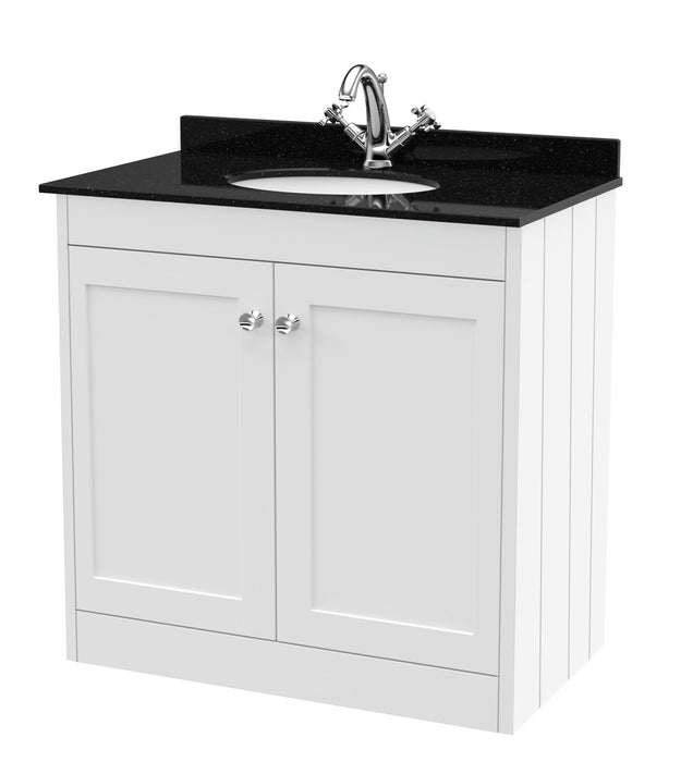 Old London Ashwick Satin White 800mm Floorstanding 2-Door Unit With Marble Top
