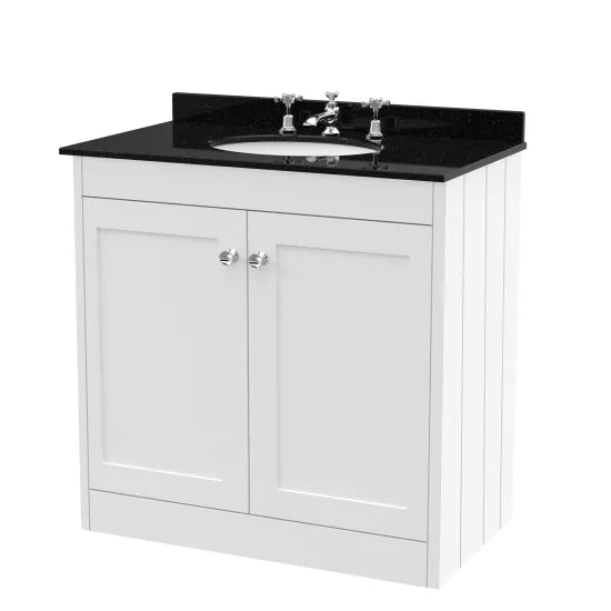 Old London Ashwick Satin White 800mm Floorstanding 2-Door Unit With Marble Top