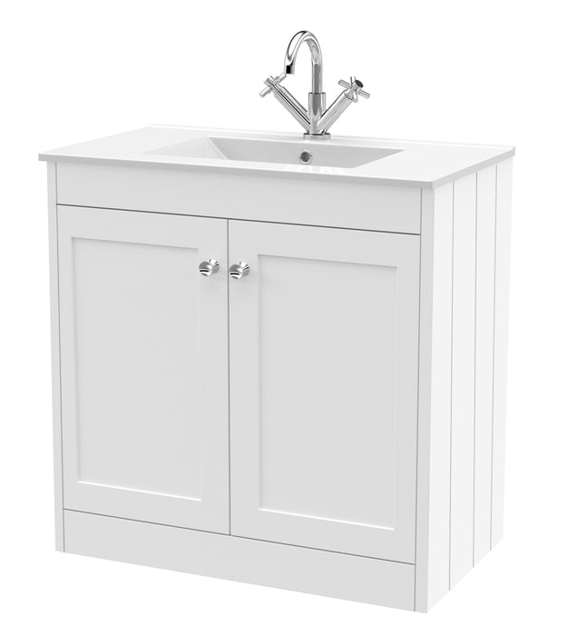 Old London Ashwick Satin White 800mm Floorstanding 2-Door Unit With Basin 1 Tap Hole