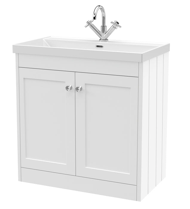 Old London Ashwick Satin White 800mm Floorstanding 2-Door Unit With Basin 1 Tap Hole