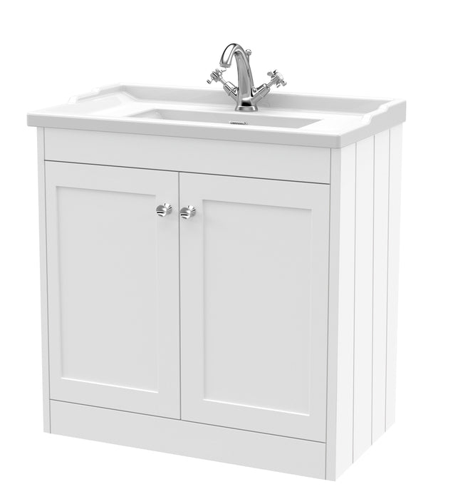 Old London Ashwick Satin White 800mm Floorstanding 2-Door Unit With Basin 1 Tap Hole