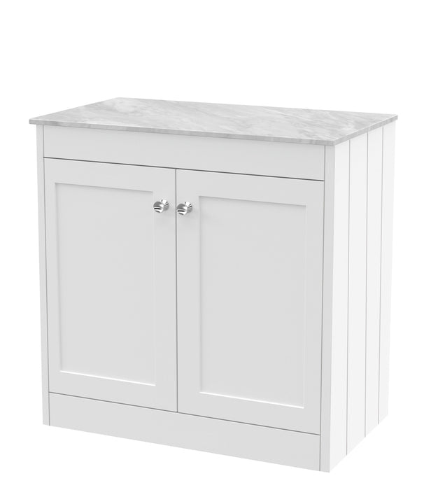 Old London Ashwick Satin White 800mm Floorstanding 2-Door Unit With Marble Top