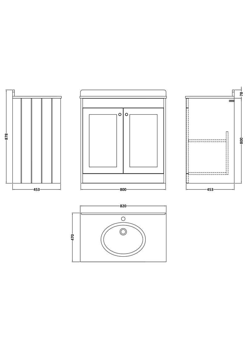 Old London Ashwick Satin White 800mm Floorstanding 2-Door Unit With Marble Top 1 Tap Hole