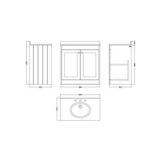 Old London Ashwick Satin White 800mm Floorstanding 2-Door Unit With Marble Top 3 Tap Hole