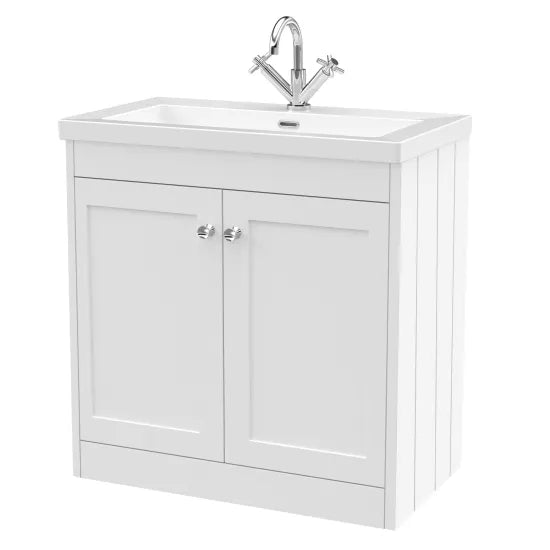 Old London Ashwick Satin White 800mm Floorstanding 2-Door Unit With Basin 1 Tap Hole