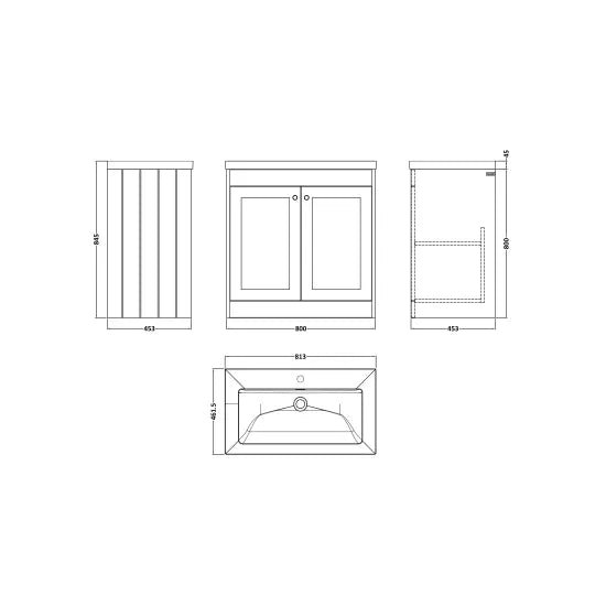 Old London Ashwick Satin White 800mm Floorstanding 2-Door Unit With Basin 1 Tap Hole