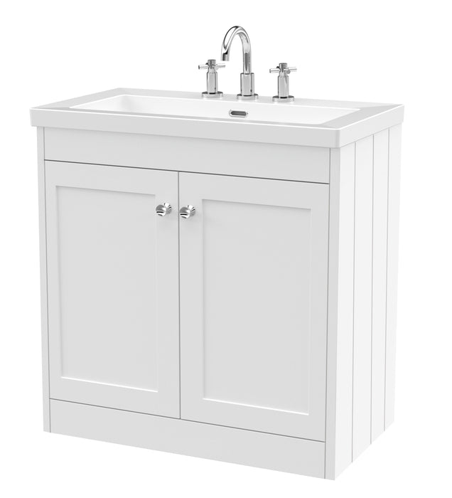 Old London Ashwick Satin White 800mm Floorstanding 2-Door Unit With Basin 3 Tap Hole