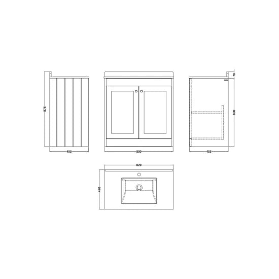 Old London Ashwick Satin White 800mm Floorstanding 2-Door Unit With Marble Top 1 Tap Hole