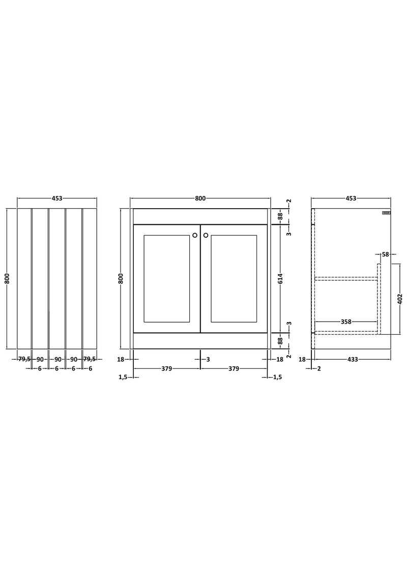 Old London Ashwick 800mm Satin White 2 Door Floor Standing Vanity