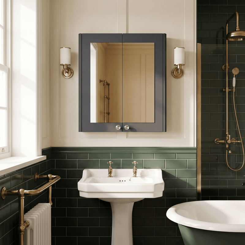 Old London Ashwick 600mm Soft Black Wall Hung Mirror Cabinet