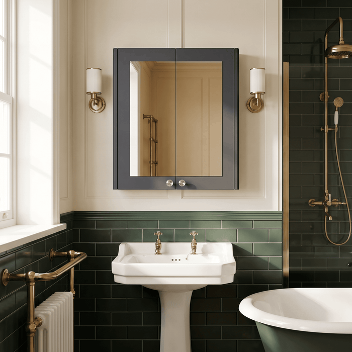 Old London Ashwick 600mm Soft Black Wall Hung Mirror Cabinet