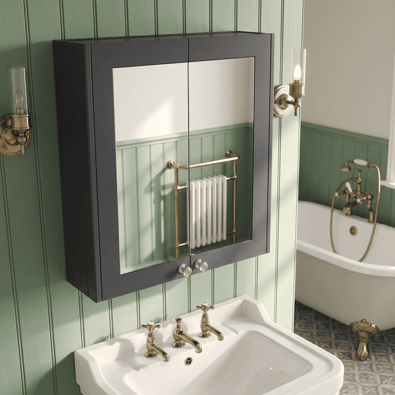 Old London Ashwick 600mm Soft Black Wall Hung Mirror Cabinet