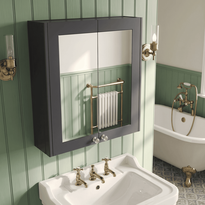 Old London Ashwick 600mm Soft Black Wall Hung Mirror Cabinet