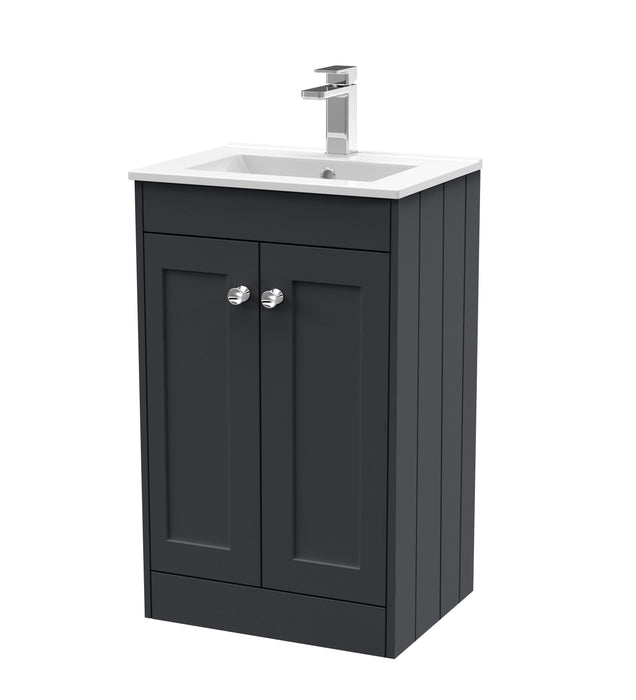 Old London Ashwick Satin Soft Black 500mm Floorstanding 2-Door Unit With Minimalist Basin