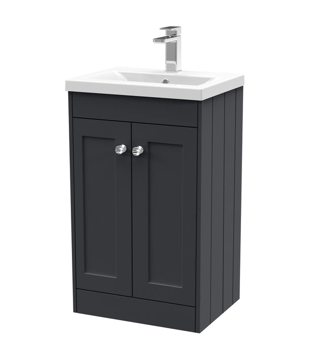 Old London Ashwick Satin Soft Black 500mm Floorstanding 2-Door Unit With Mid-Edged Basin