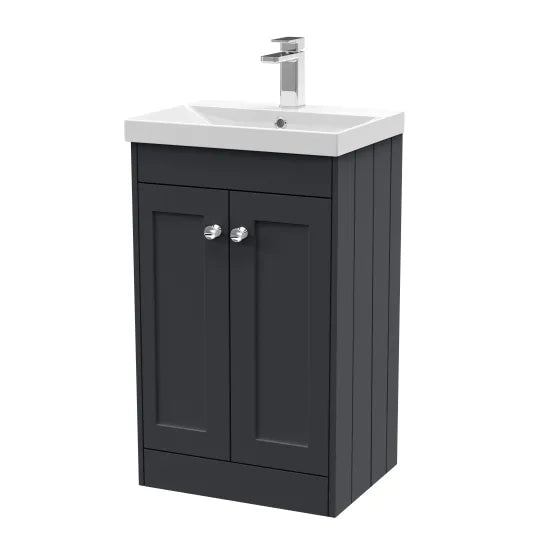Old London Ashwick Satin Soft Black 500mm Floorstanding 2-Door Unit With Thin-Edged Basin