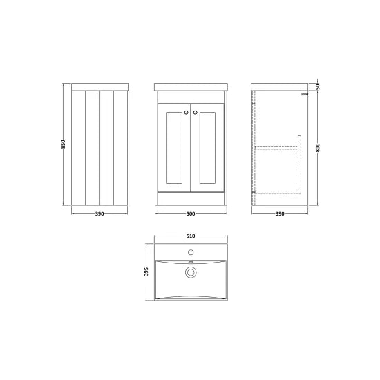 Old London Ashwick Satin Soft Black 500mm Floorstanding 2-Door Unit With Thin-Edged Basin