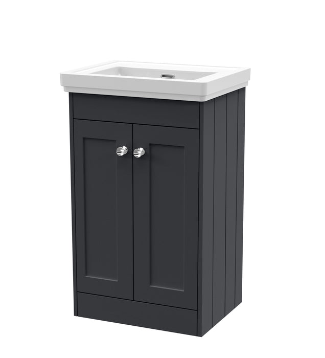 Old London Ashwick Satin Soft Black 500mm Floorstanding 2-Door Unit With Basin No Tap Hole