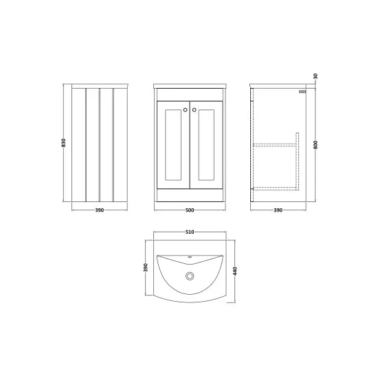 Old London Ashwick 600mm Soft Black 2 Door Floor Standing Vanity