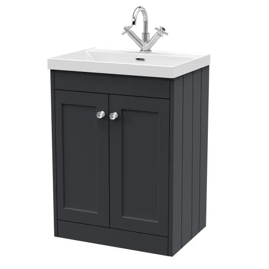 Old London Ashwick Satin Soft Black 600mm Floorstanding 2-Door Unit With Basin 1 Tap Hole