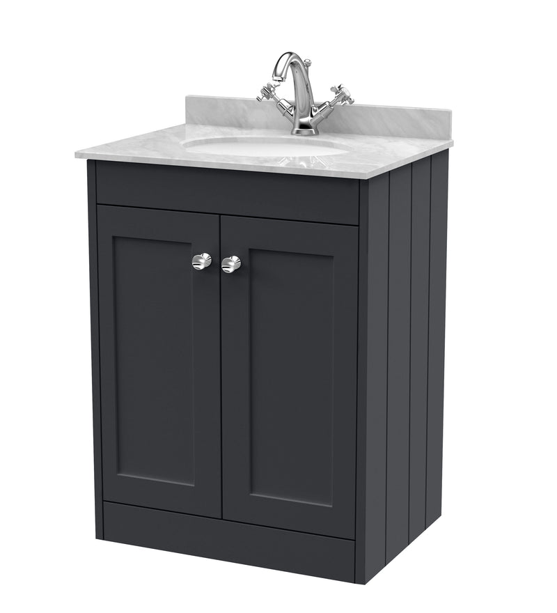 Old London Ashwick Satin Soft Black 600mm Floorstanding 2-Door Unit With Marble Top 1 Tap HoleOld London Ashwick Satin Soft Black 600mm Floorstanding 2-Door Unit With Marble Top 1 Tap Hole