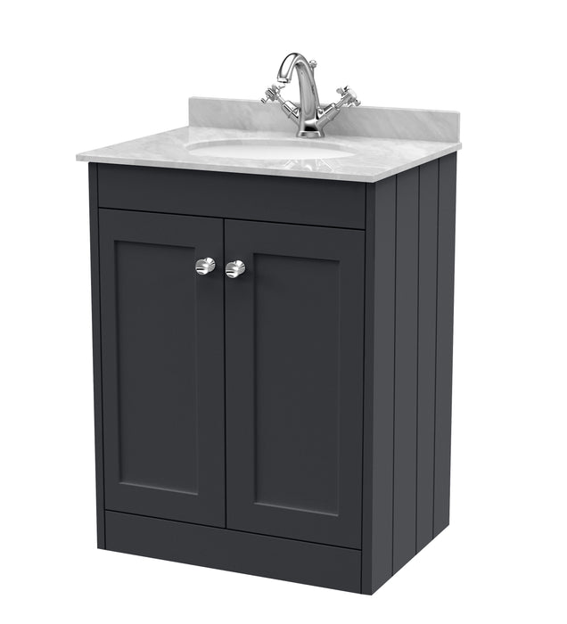 Old London Ashwick Satin Soft Black 600mm Floorstanding 2-Door Unit With Marble Top 1 Tap HoleOld London Ashwick Satin Soft Black 600mm Floorstanding 2-Door Unit With Marble Top 1 Tap Hole