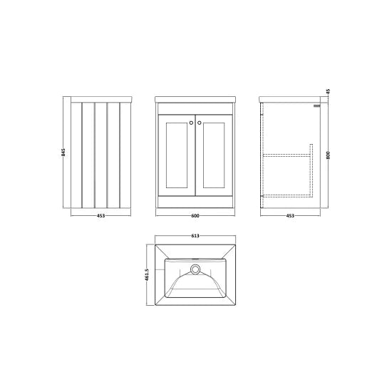 Old London Ashwick Satin Soft Black 600mm Floorstanding 2-Door Unit With Basin No Tap Hole