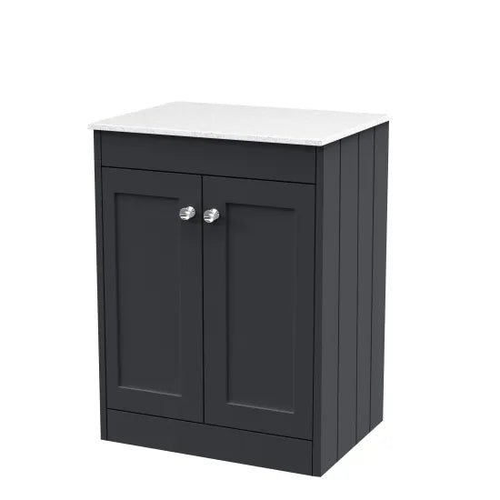 Old London Ashwick Satin Soft Black 600mm Floorstanding 2-Door Unit With Marble Top