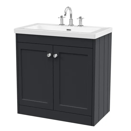 Old London Ashwick Satin Soft Black 800mm Floorstanding 2-Door Unit