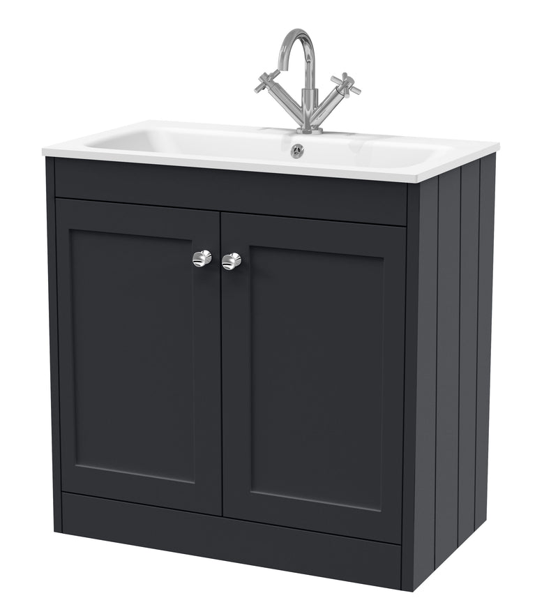 Old London Ashwick Satin Soft Black 800mm Floorstanding 2-Door Unit With Stone Basin 1 Tap Hole