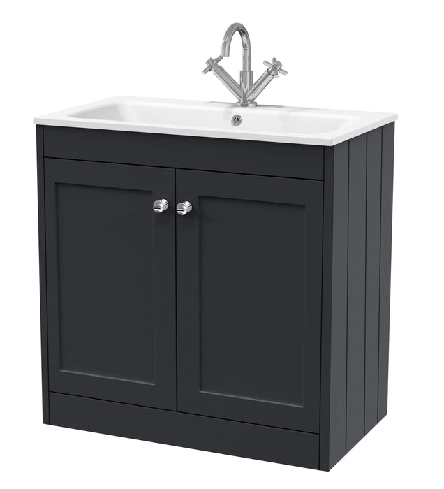 Old London Ashwick Satin Soft Black 800mm Floorstanding 2-Door Unit With Stone Basin 1 Tap Hole
