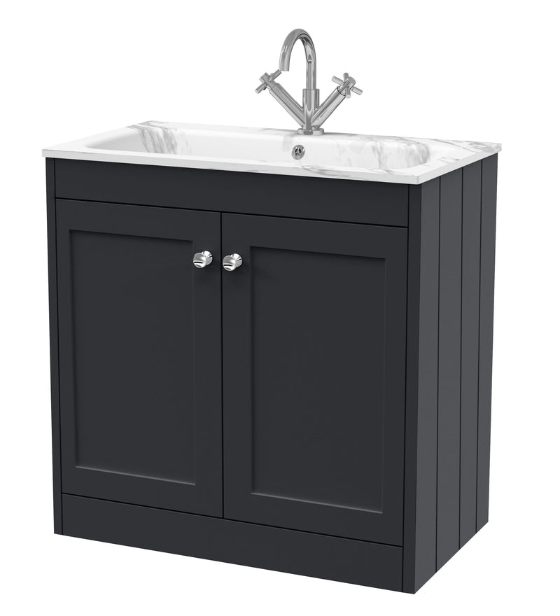 Old London Ashwick Satin Soft Black 800mm Floorstanding 2-Door Unit With Stone Basin 1 Tap Hole