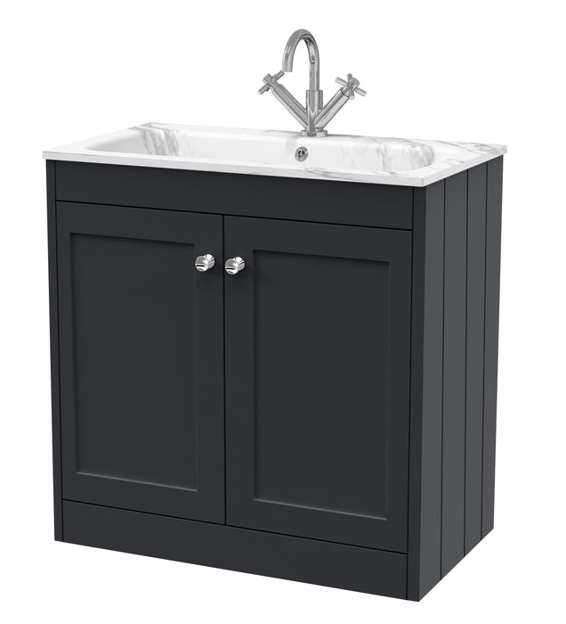 Old London Ashwick Satin Soft Black 800mm Floorstanding 2-Door Unit With Stone Basin 1 Tap Hole