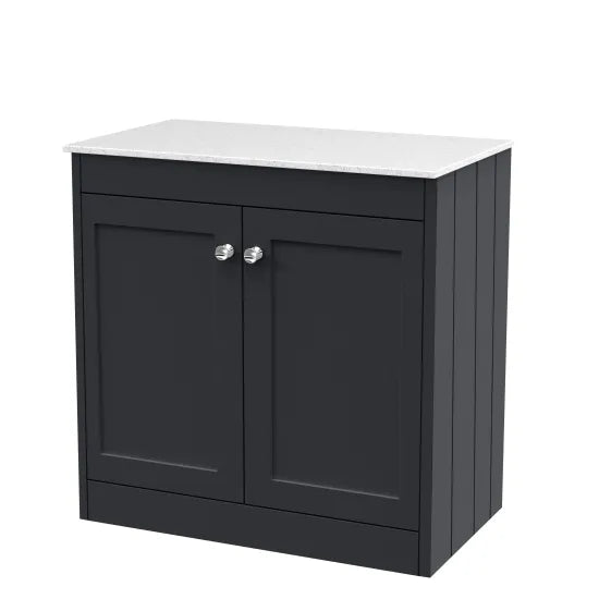 Old London Ashwick Satin Soft Black 800mm Floorstanding 2-Door Unit With Marble Top