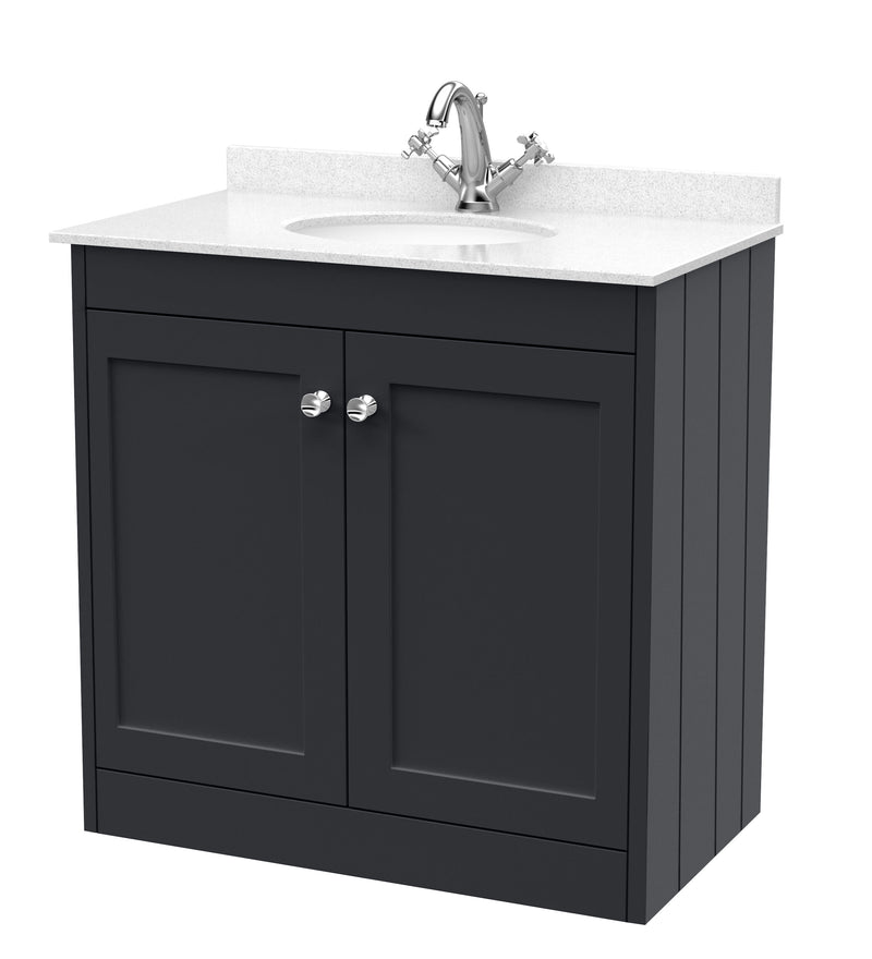 Old London Ashwick Satin Soft Black 800mm Floorstanding 2-Door Unit With Marble Top