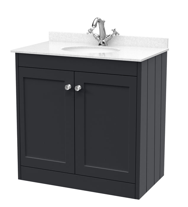 Old London Ashwick Satin Soft Black 800mm Floorstanding 2-Door Unit With Marble Top