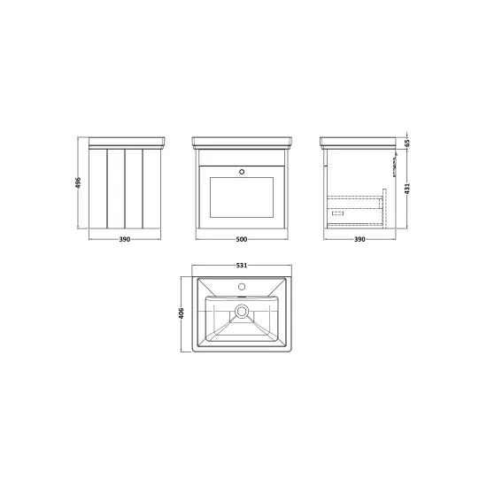 Old London Ashwick Satin Soft Black 500mm Wall Hung 1-Drawer Unit With Basin