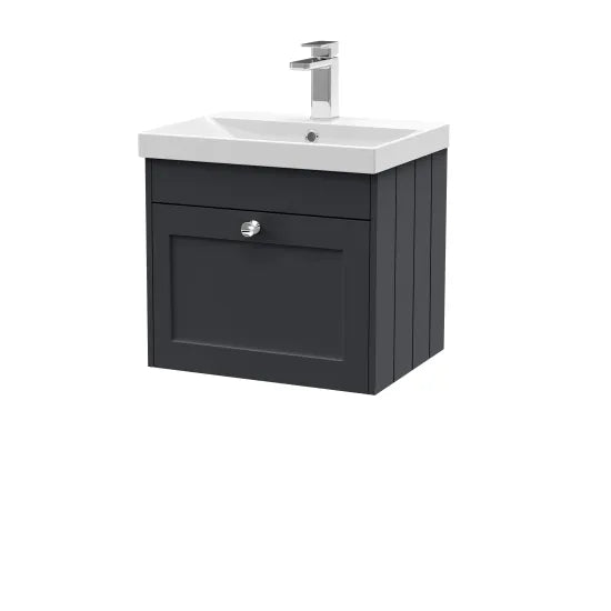 Old London Ashwick Satin Soft Black 500mm Wall Hung 1-Drawer Unit With Thin-Edged Basin