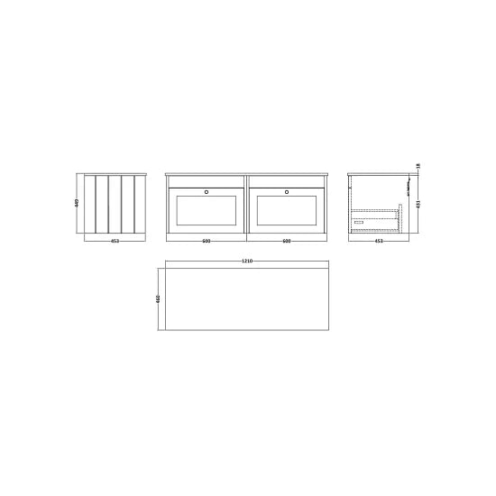 Old London Ashwick Satin Soft Black 1200mm Wall Hung 2-Drawer Unit With Marble Top