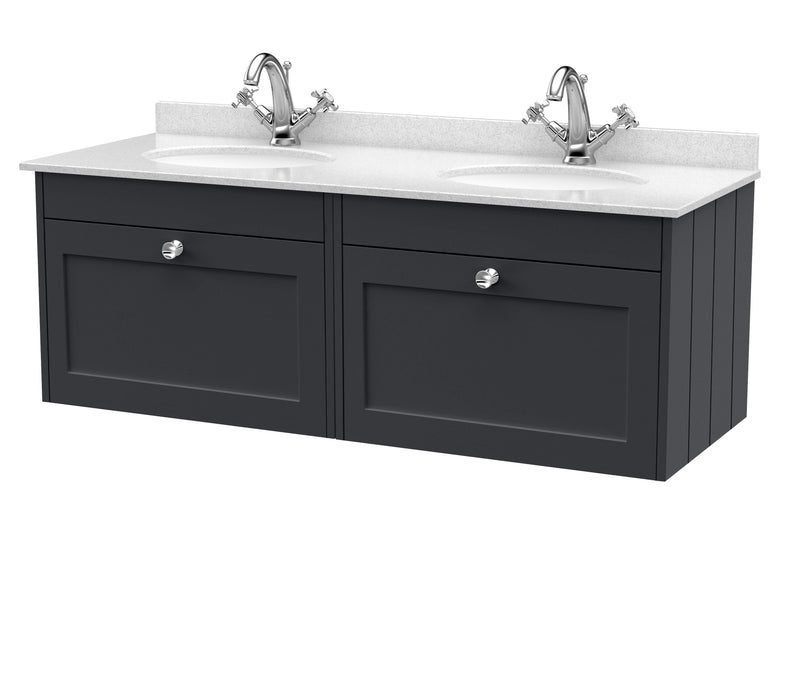 Old London Ashwick Satin Soft Black 1200mm Wall Hung 2-Drawer Unit With Marble Top