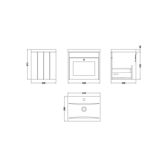 Old London Ashwick Satin White 500mm Wall Hung 1-Drawer Unit With Mid-Edged Basin