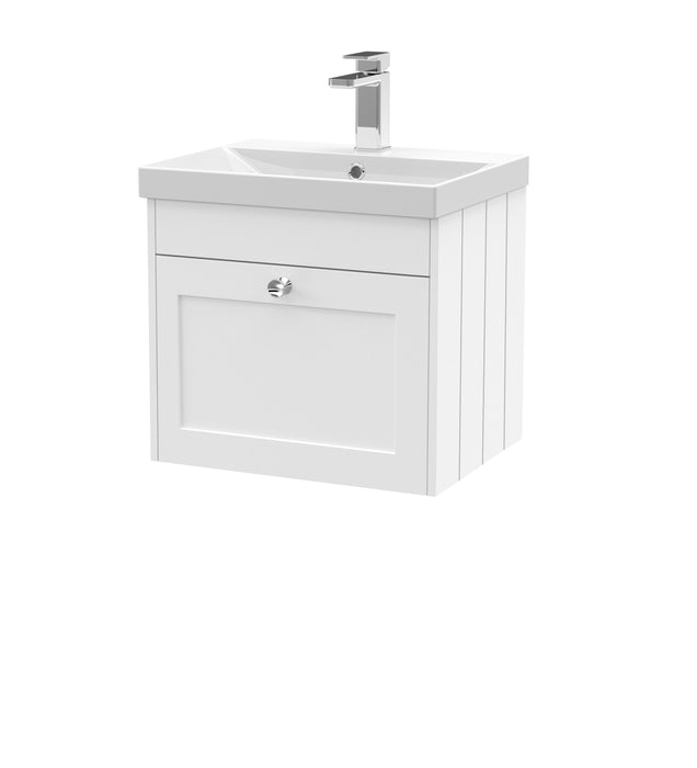 Old London Ashwick Satin White 500mm Wall Hung 1-Drawer Unit With Thin-Edged Basin