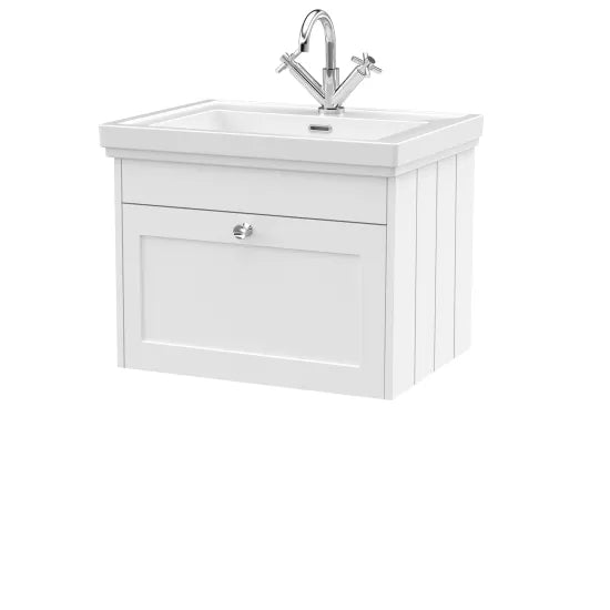 Old London Ashwick Satin White 600mm Wall Hung 1-Drawer Unit