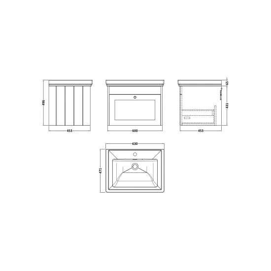 Old London Ashwick Satin White 600mm Wall Hung 1-Drawer Unit